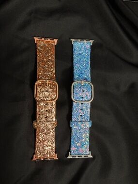Pair of Glitter Apple Watch Bands - Rose Gold and Blue